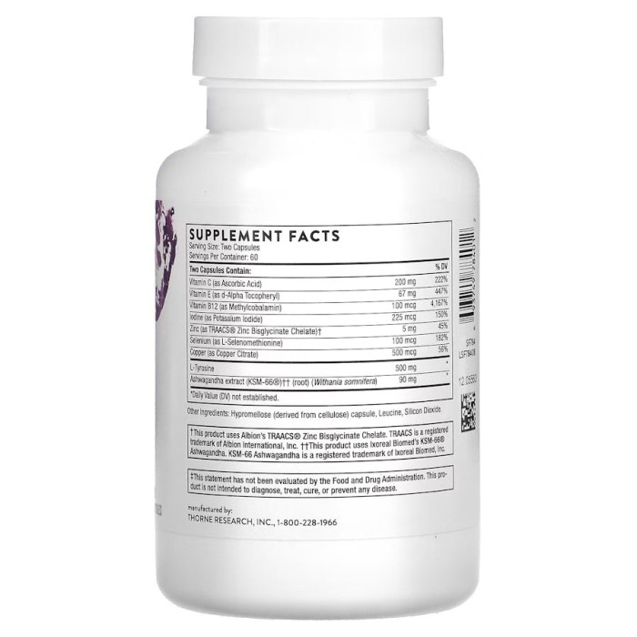 Вітаміни та мінерали Thorne Thyrocsin Thyroid Cofactors, 120 вегакапсул