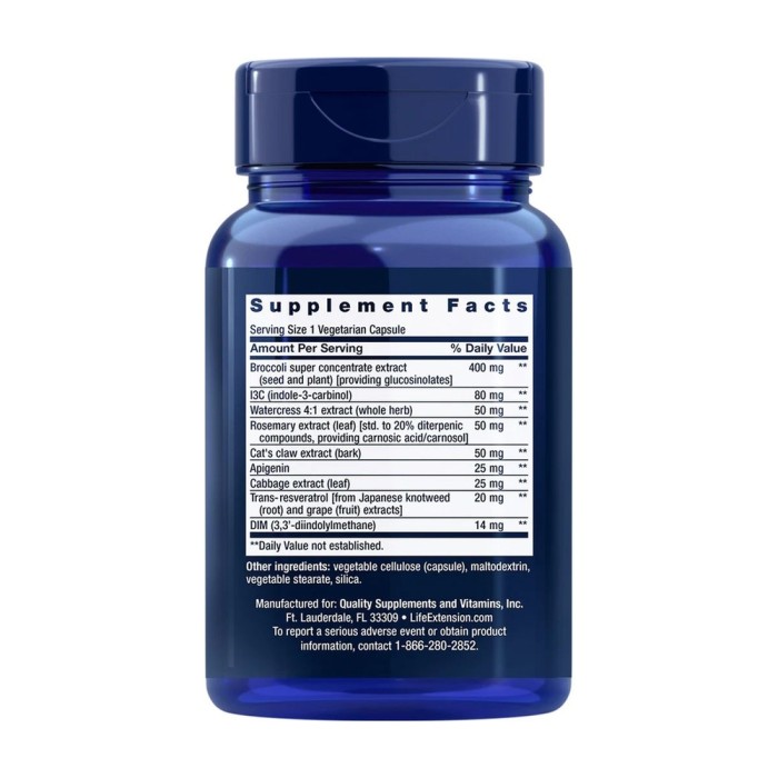 Натуральна добавка Life Extension Triple Action Cruciferous Vegetable Extract with Resveratrol, 60 вегакапсул