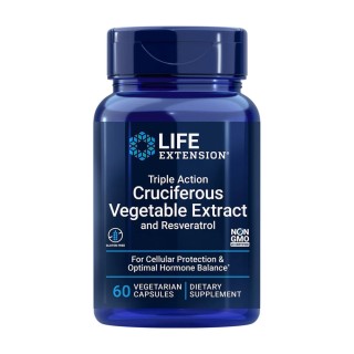 Натуральна добавка Life Extension Triple Action Cruciferous Vegetable Extract with Resveratrol, 60 вегакапсул
