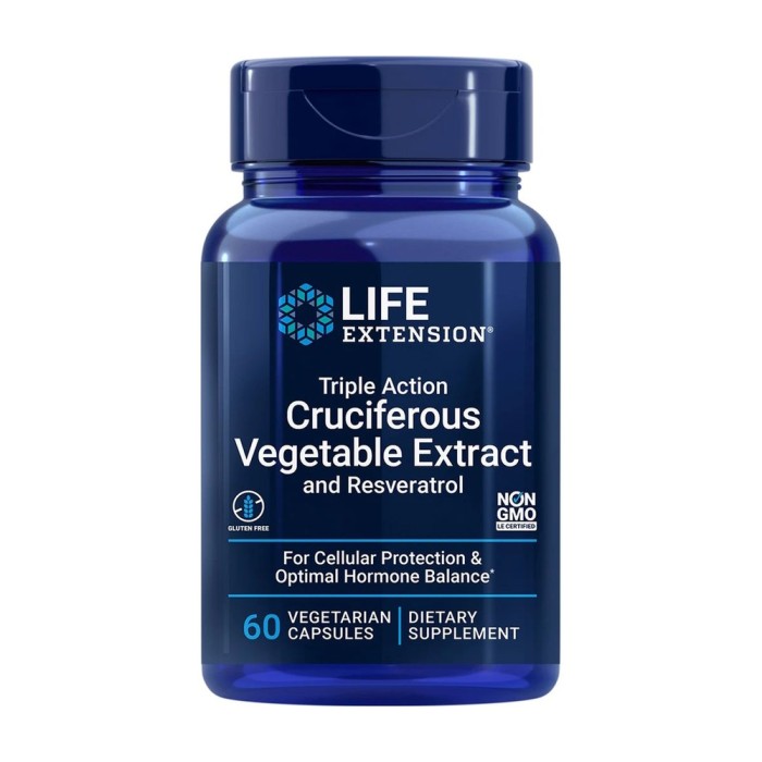Натуральна добавка Life Extension Triple Action Cruciferous Vegetable Extract with Resveratrol, 60 вегакапсул