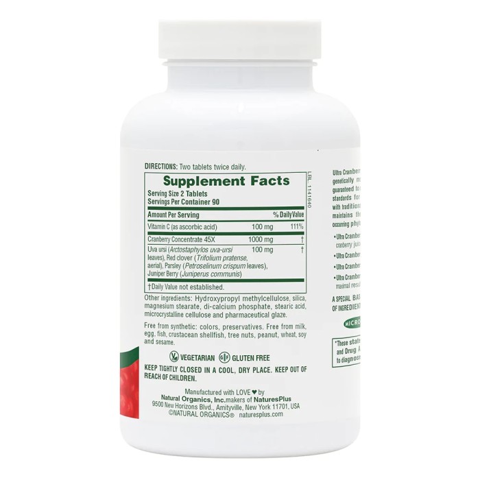 Натуральна добавка Natures Plus Ultra Cranberry 1000, 180 таблеток