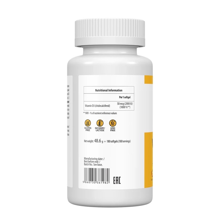 Витамины и минералы VPLab UltraVit Vitamin D 2000 IU, 180 капсул