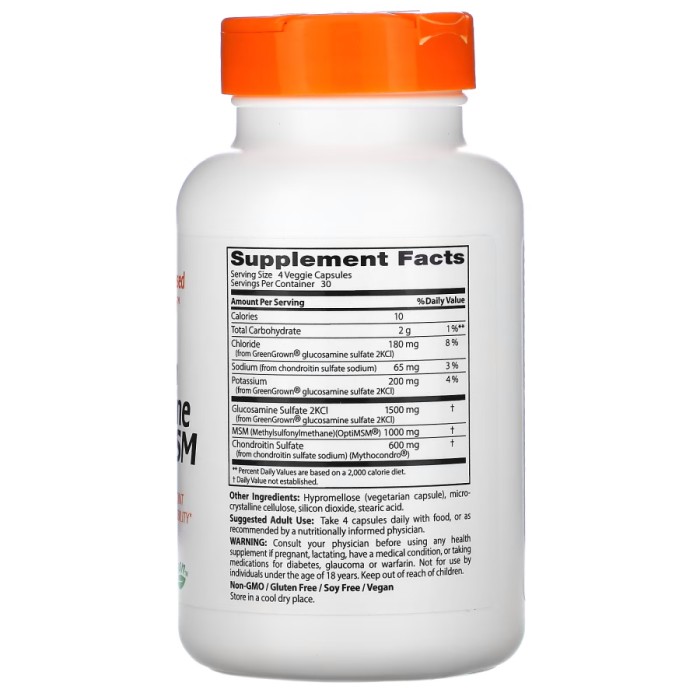 Препарат для суставов и связок Doctor's Best Vegan Glucosamine Chondroitin MSM, 120 вегакапсул