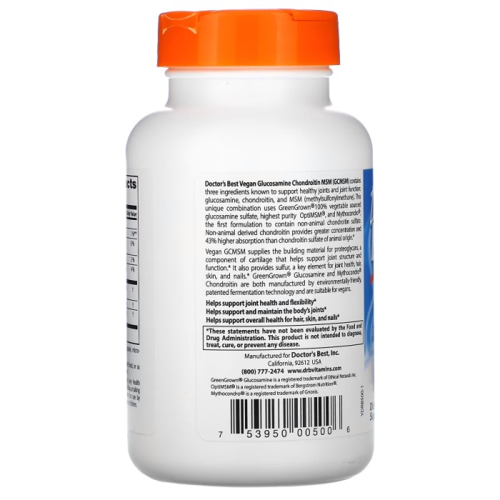 Препарат для суставов и связок Doctor's Best Vegan Glucosamine Chondroitin MSM, 120 вегакапсул