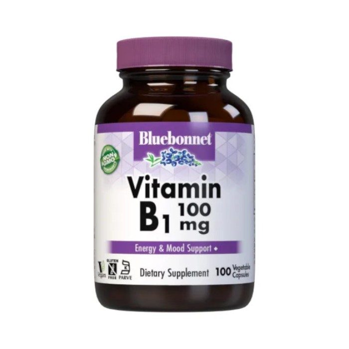 Вітаміни та мінерали Bluebonnet Vitamin B1 100 mg, 100 вегакапсул