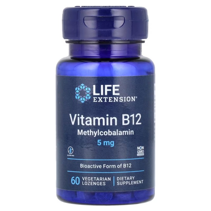 Витамины и минералы Life Extension Vitamin B12 (Methylcobalamin) 5 mg, 60 пастилок