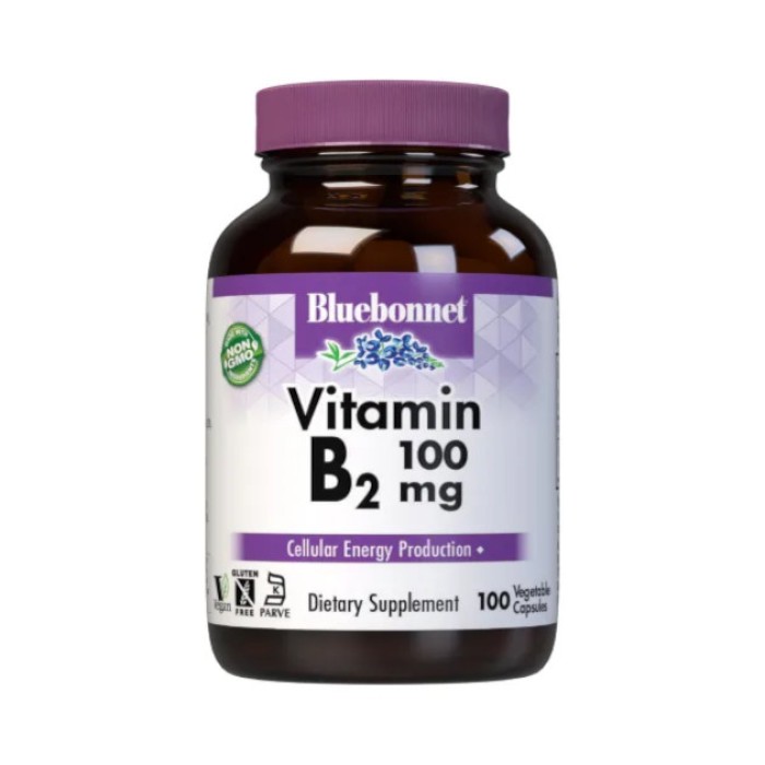 Вітаміни та мінерали Bluebonnet Vitamin B2 100 mg, 100 вегакапсул