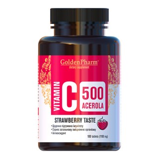 Вітаміни та мінерали Golden Pharm Vitamin C 500 mg with Acerola, 100 таблеток Полуниця