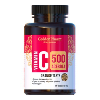 Вітаміни та мінерали Golden Pharm Vitamin C 500 mg with Acerola, 100 таблеток Апельсин