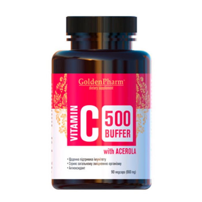 Вітаміни та мінерали Golden Pharm Vitamin C 500 mg Buffer with Acerola, 90 капсул