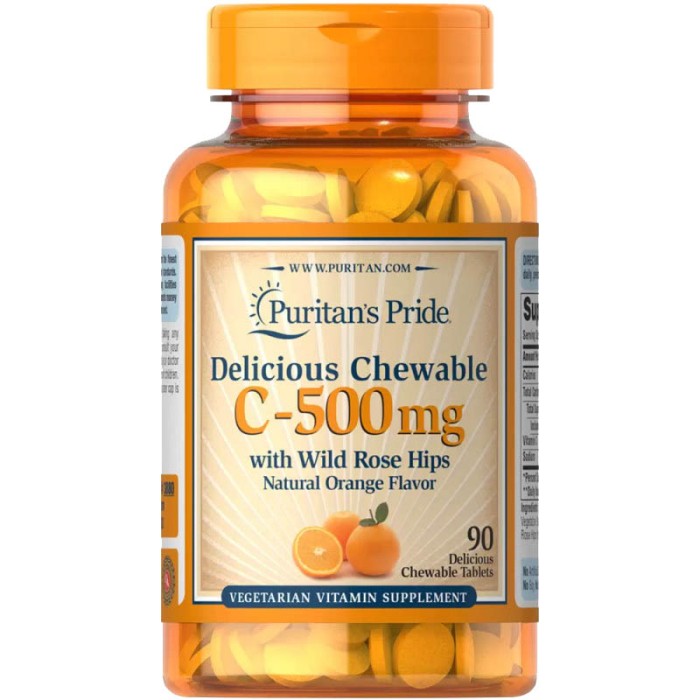 Вітаміни та мінерали Puritan's Pride Vitamin C-500 mg with Rose Hips, 90 жувальних таблеток