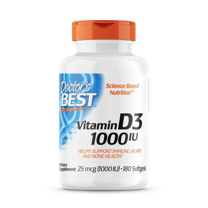 Витамины и минералы Doctor's Best Vitamin D3 1000 IU, 180 капсул