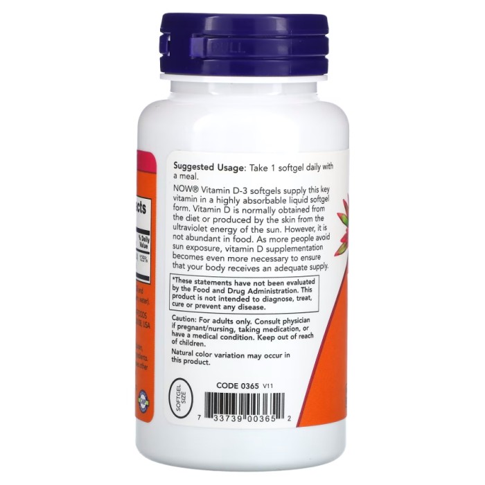 Вітаміни та мінерали NOW Vitamin D3 1000 IU, 180 капсул