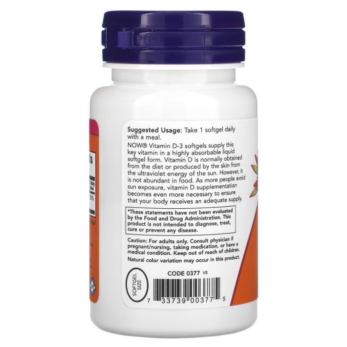 Витамины и минералы NOW Vitamin D3 2000 IU, 240 капсул