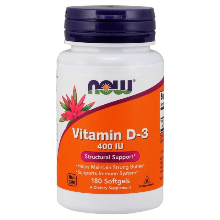 Витамины и минералы NOW Vitamin D3 400 IU, 180 капсул