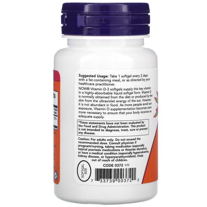 Вітаміни та мінерали NOW Vitamin D3 5000 IU High Potency, 120 капсул