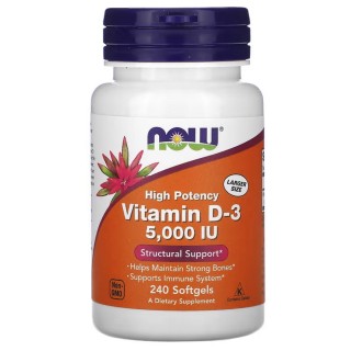 Вітаміни та мінерали NOW Vitamin D3 5000 IU High Potency, 240 капсул