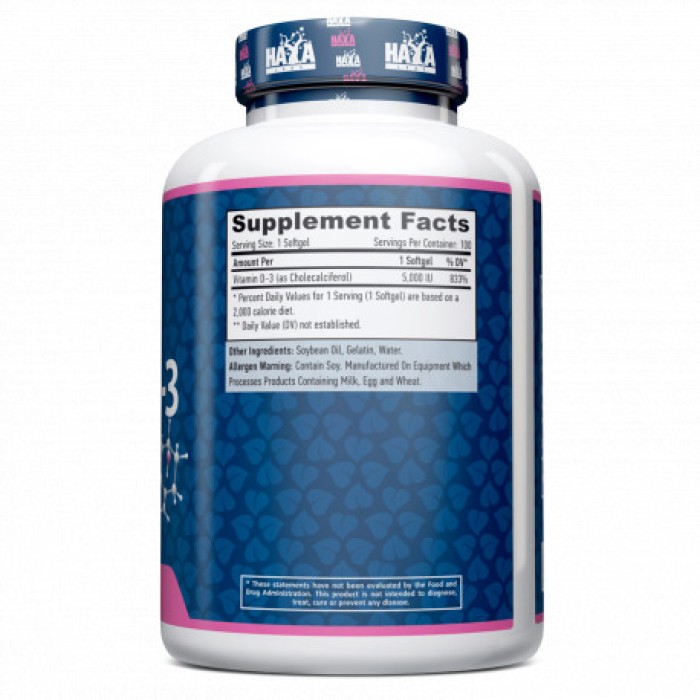 Витамины и минералы Haya Labs Vitamin D3 5000 IU, 100 капсул