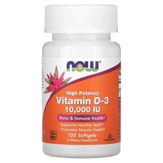 Вітаміни та мінерали NOW Vitamin D3 10000 IU High Potency, 120 капсул