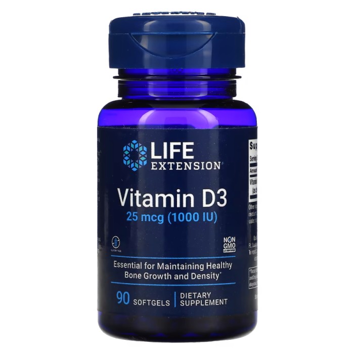 Витамины и минералы Life Extension Vitamin D3 1000 IU, 90 капсул