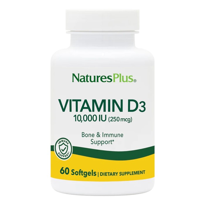 Вітаміни та мінерали Natures Plus Vitamin D3 10000 IU, 60 капсул