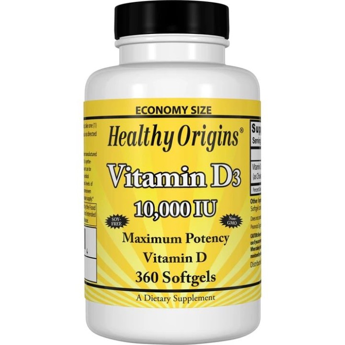 Витамины и минералы Healthy Origins Vitamin D3 10000 IU, 360 капсул