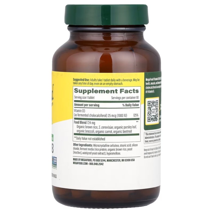 Вітаміни та мінерали MegaFood Vitamin D3 1000 UI, 60 таблеток