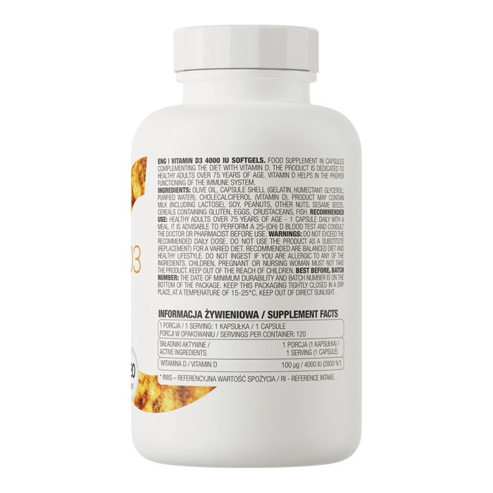 Вітаміни та мінерали OstroVit Vitamin D3 4000 IU, 120 капсул