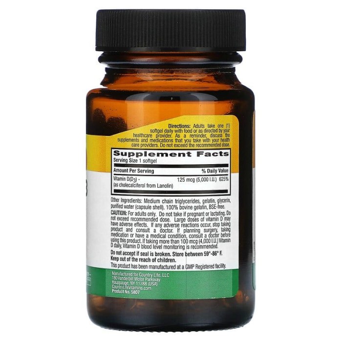 Витамины и минералы Country Life Vitamin D3 5000 IU, 60 капсул