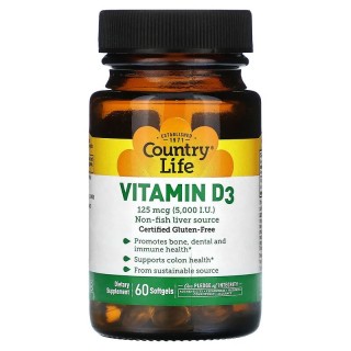 Витамины и минералы Country Life Vitamin D3 5000 IU, 60 капсул