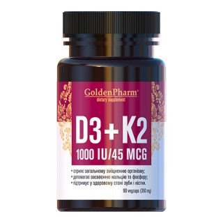 Вітаміни та мінерали Golden Pharm Vitamin D3 + K2, 90 вегакапсул