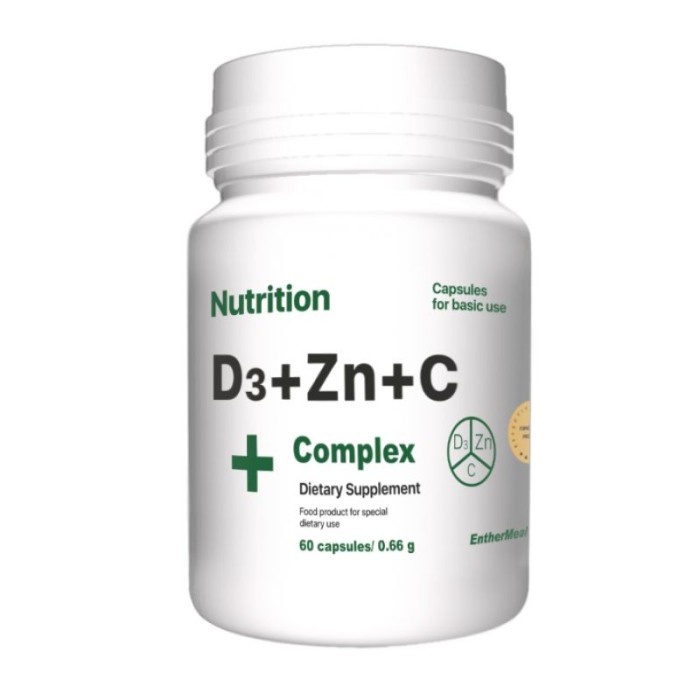 Вітаміни та мінерали EntherMeal D3 + Zinc + С Complex, 60 капсул