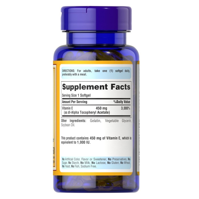 Вітаміни та мінерали Puritan's Pride Vitamin E 1000 IU (450 mg), 50 капсул