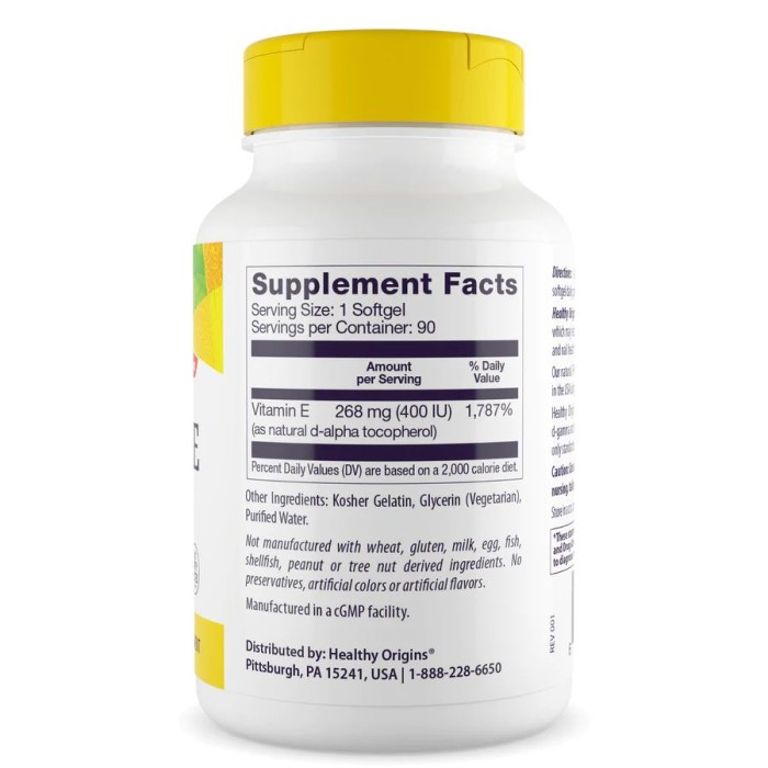 Вітаміни та мінерали Healthy Origins Vitamin E 400 IU, 90 капсул