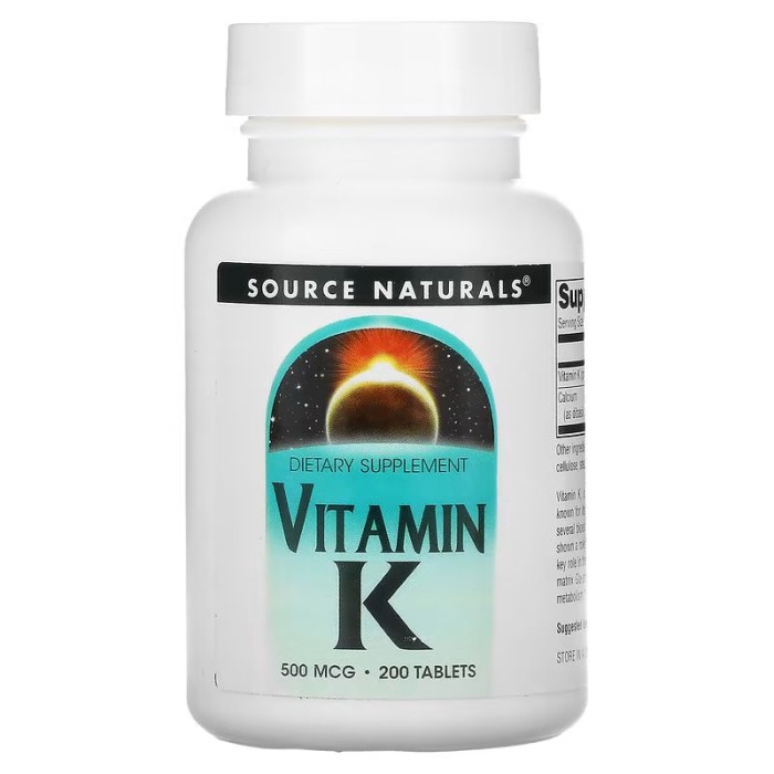 Вітаміни та мінерали Source Naturals Vitamin K 500 mcg, 200 таблеток