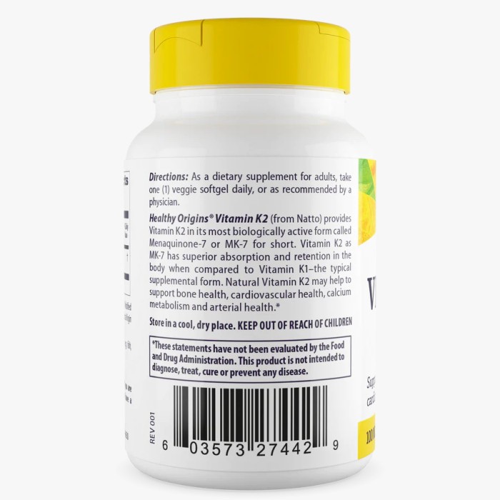 Вітаміни та мінерали Healthy Origins Vitamin K2 as MK-7 Natural 100 mcg, 60 вегакапсул
