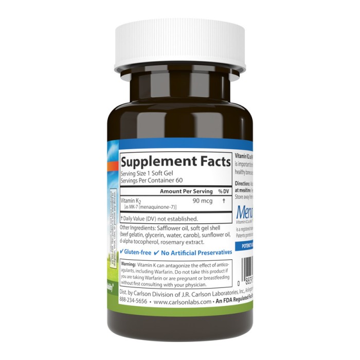Вітаміни та мінерали Carlson Labs Vitamin K2 MK-7 90 mcg, 60 капсул