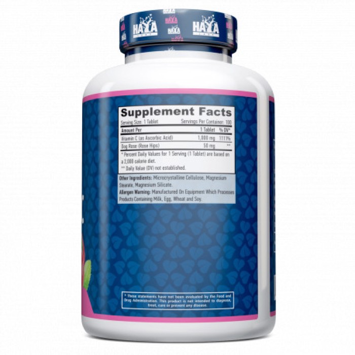 Вітаміни та мінерали Haya Labs High Potency Vitamin C 1000 mg with Rose Hips, 100 таблеток
