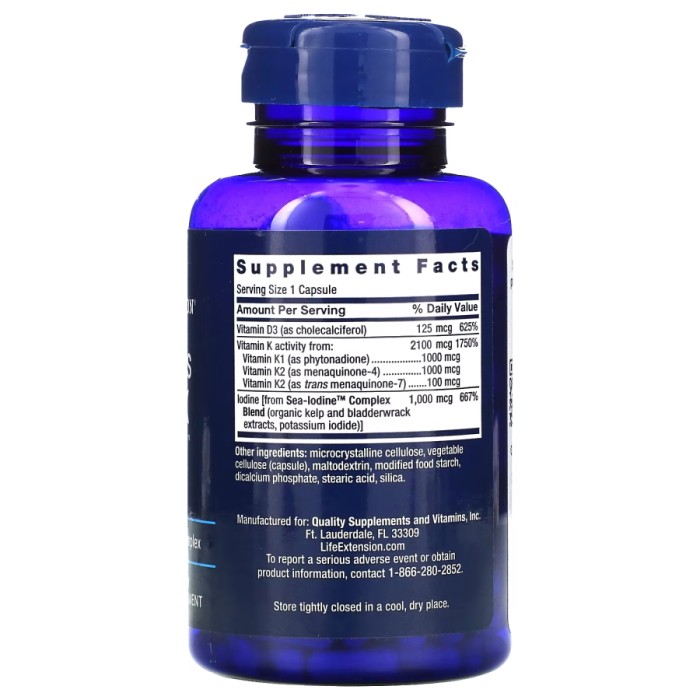 Вітаміни та мінерали Life Extension Vitamins D and K with Sea-Iodine, 60 капсул