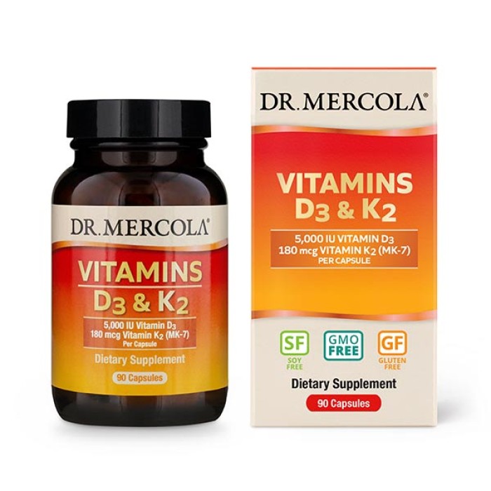 Вітаміни та мінерали Dr. Mercola Vitamins D3 & K2 5000 IU, 90 капсул