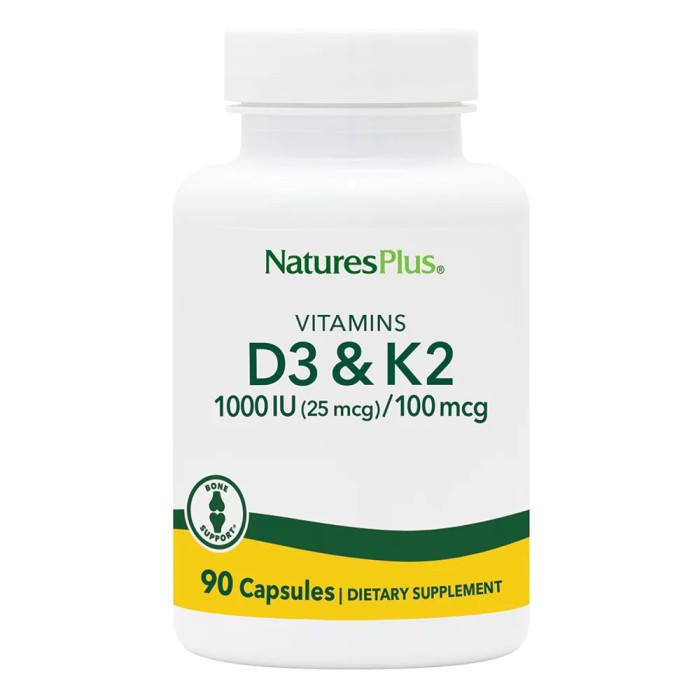 Вітаміни та мінерали Natures Plus Vitamins D3 + K2, 90 капсул