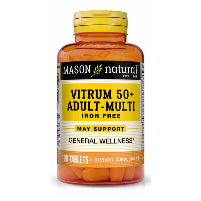 Витамины и минералы Mason Natural Vitrum 50+ Adult-Multi Iron Free, 100 таблеток
