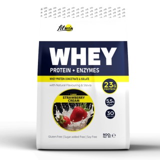 Протеин FitWin Whey Protein + Enzymes, 900 грамм Клубничный крем