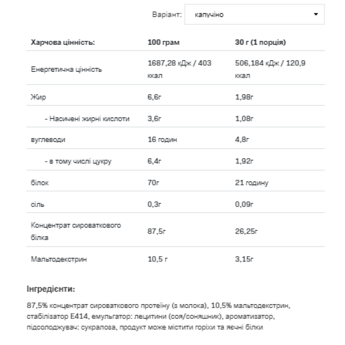 Whey Protein - 908g Capuccino (Ушкоджена упаковка)