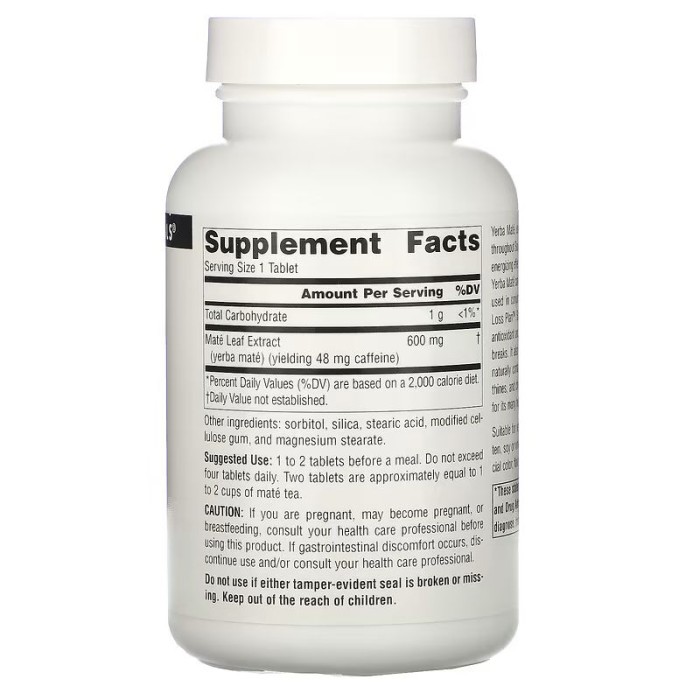 Естественная добавка Source Naturals Yerba Mate 600 mg, 90 таблеток