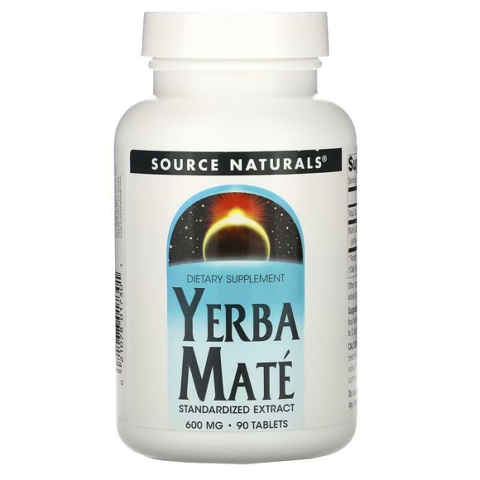 Естественная добавка Source Naturals Yerba Mate 600 mg, 90 таблеток