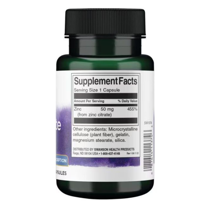 Вітаміни та мінерали Swanson Zinc Citrate 50 mg, 60 капсул