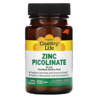 Вітаміни та мінерали Country Life Zinc Picolinate 25 mg, 100 таблеток