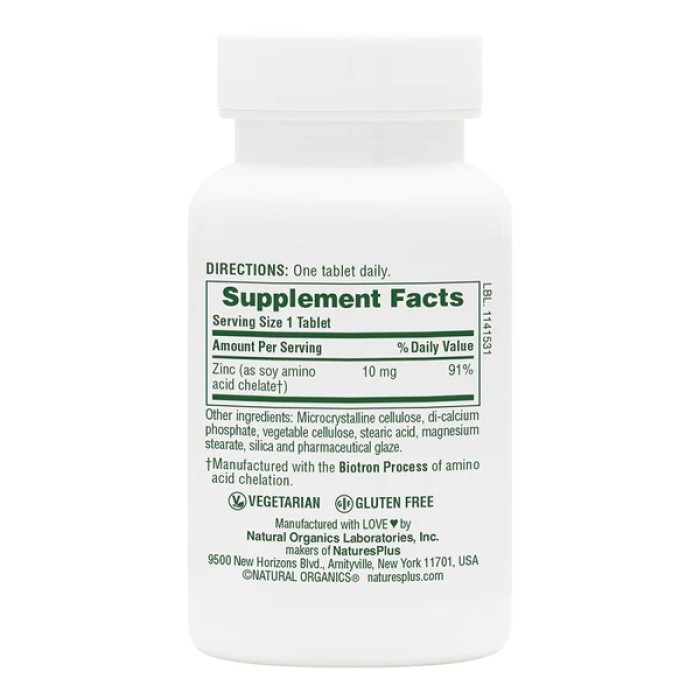 Вітаміни та мінерали Natures Plus Zinc 10 mg, 90 таблеток