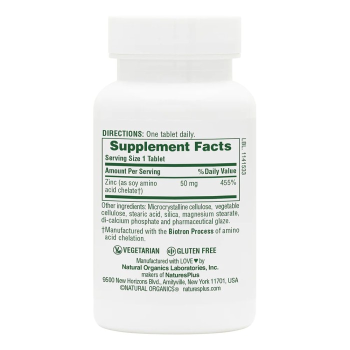 Вітаміни та мінерали Natures Plus Zinc 50 mg, 90 таблеток